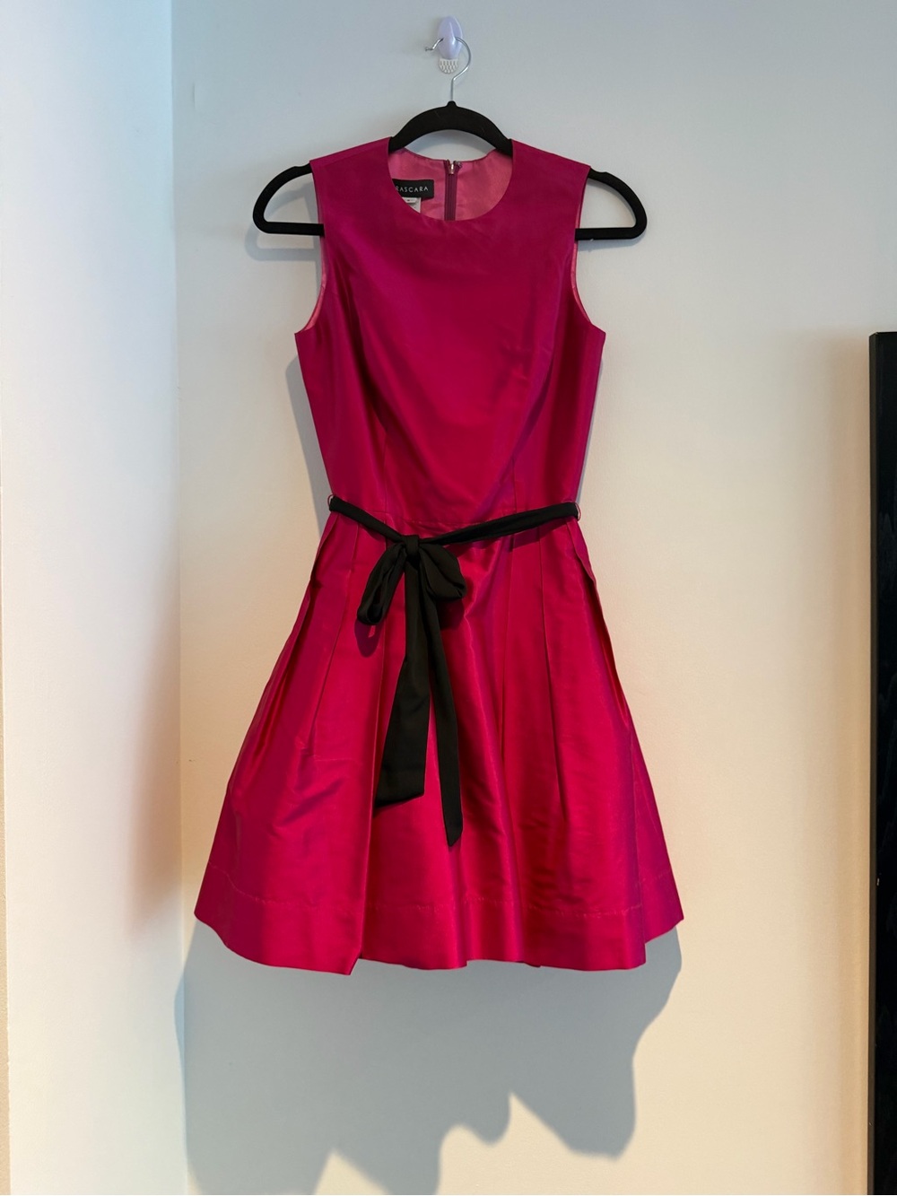Frascara Fuchsia Sleeveless Fit & Flare Dress with Black Sash